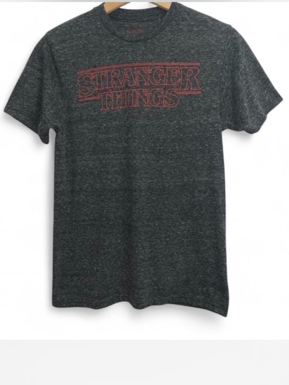 Stranger Things Charcoal Heather Tee with Red Logo